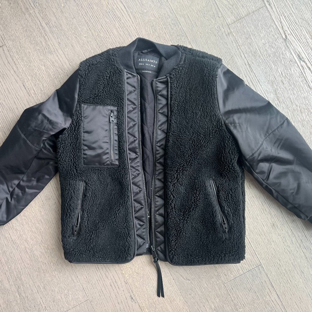 All Saints Faux Sherpa and Satin Bomber Jacket Size 2